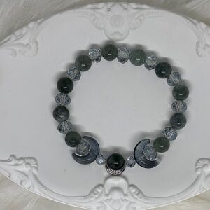Jadeite Moon Bracelet with 18k white Gold and glass